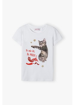 Biała koszulka dziewczęca z kotkiem ze sklepu 5.10.15 w kategorii Bluzki dziewczęce - zdjęcie 170888749