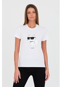 KARL LAGERFELD Biały t-shirt z kotem, Wybierz rozmiar L ze sklepu outfit.pl w kategorii Bluzki damskie - zdjęcie 170894436