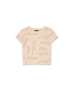 Cropp - Beżowa koszulka z napisami - beżowy ze sklepu Cropp w kategorii Bluzki damskie - zdjęcie 170896529