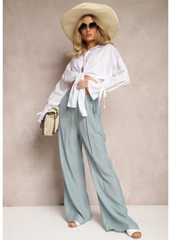Jasnoniebieskie Szerokie Spodnie z Wiskozy i Gumką w Pasie Abyga ze sklepu Renee odzież w kategorii Spodnie damskie - zdjęcie 170897598