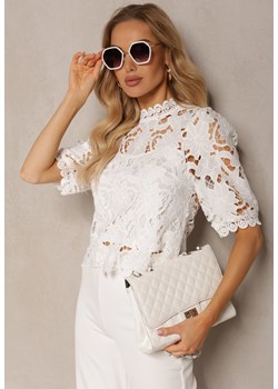 Biała Bluzka ze Stójką z Ażurowej Koronki Nariras ze sklepu Renee odzież w kategorii Bluzki damskie - zdjęcie 170897668
