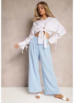 Jasnoniebieskie Spodnie Kuloty High Waist z Gumką w Talii Lipadre ze sklepu Renee odzież w kategorii Spodnie damskie - zdjęcie 170897678