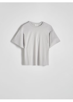 Reserved - T-shirt oversize z merceryzowanej bawełny - jasnoszary ze sklepu Reserved w kategorii Bluzki damskie - zdjęcie 170904148