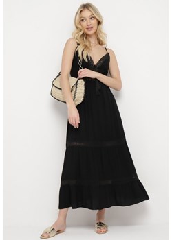 Czarna Bawełniana Sukienka Maxi na Ramiączkach o Rozkloszowanym Fasonie Vitarepa ze sklepu Born2be Odzież w kategorii Sukienki - zdjęcie 170908129