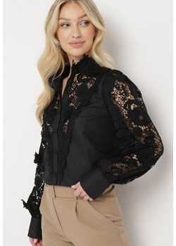 Czarna Koszula ze Wstawkami z Koronki Arema ze sklepu Born2be Odzież w kategorii Koszule damskie - zdjęcie 170908318