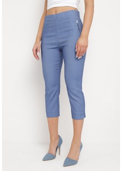 Niebieskie Spodnie o Długości 3/4 z Elastyczną Gumką w Pasie i Wiązaniem Cidasara ze sklepu Born2be Odzież w kategorii Spodnie damskie - zdjęcie 170908538