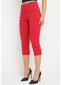 Czerwone Spodnie o Długości 3/4 z Elastyczną Gumką w Pasie i Wiązaniem Cidasara ze sklepu Born2be Odzież w kategorii Spodnie damskie - zdjęcie 170908545