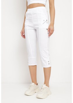 Białe Spodnie 3/4 z Elastyczną Gumką w Pasie i Suwakami Leazira ze sklepu Born2be Odzież w kategorii Spodnie damskie - zdjęcie 170908566