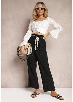 Czarne Spodnie Regular w Prążki High Waist Sallamia ze sklepu Renee odzież w kategorii Spodnie damskie - zdjęcie 170908797