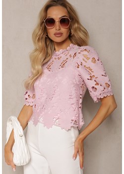 Różowa Bluzka ze Stójką z Ażurowej Koronki Nariras ze sklepu Renee odzież w kategorii Bluzki damskie - zdjęcie 170908927