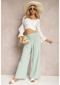 Jasnozielone Spodnie Kuloty High Waist z Gumką w Talii Lipadre ze sklepu Renee odzież w kategorii Spodnie damskie - zdjęcie 170908987