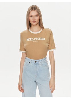 Tommy Hilfiger T-Shirt Monotype WW0WW41208 Beżowy Regular Fit ze sklepu MODIVO w kategorii Bluzki damskie - zdjęcie 170919067