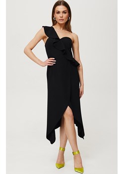 Czarna sukienka z falbaną na jedno ramię K185, Kolor czarny, Rozmiar L, makover ze sklepu Primodo w kategorii Sukienki - zdjęcie 170919445