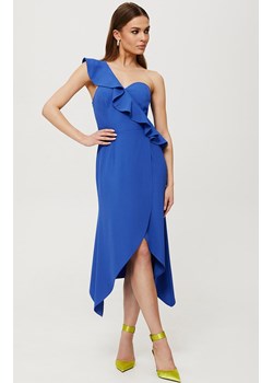 Niebieska sukienka z falbaną na jedno ramię K185, Kolor niebieski, Rozmiar L, makover ze sklepu Primodo w kategorii Sukienki - zdjęcie 170919449