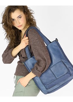 Torebka damska shopper A4 skóra naturalna - MARCO MAZZINI jeansowa niebieska ze sklepu Verostilo w kategorii Torby Shopper bag - zdjęcie 170920938