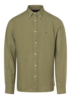 Tommy Hilfiger Męska koszula lniana Mężczyźni Regular Fit len oliwkowy jednolity ze sklepu vangraaf w kategorii Koszule męskie - zdjęcie 170921038