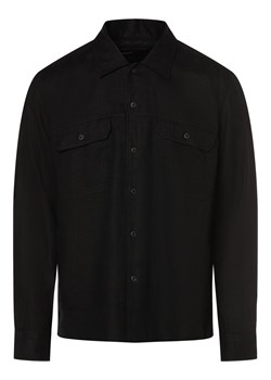 Marc O'Polo Męska koszula lniana Mężczyźni Regular Fit len czarny jednolity ze sklepu vangraaf w kategorii Koszule męskie - zdjęcie 170921058