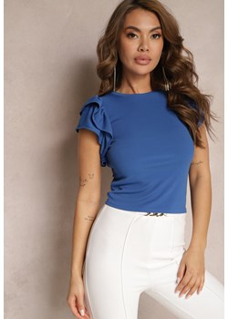 Granatowa  Klasyczna Bluzka z Falbankami przy Rękawach Sarisca ze sklepu Renee odzież w kategorii Bluzki damskie - zdjęcie 170924047