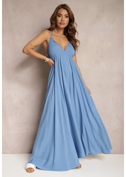 Niebieska Rozkloszowana Sukienka Wiązana na Szyi i Plecach z Wiskozy Weilin ze sklepu Renee odzież w kategorii Sukienki - zdjęcie 170924105