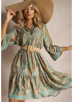 Zielona Sukienka Rozkloszowana z Falbankami we Wzór Paisley Acerolla ze sklepu Renee odzież w kategorii Sukienki - zdjęcie 170924169