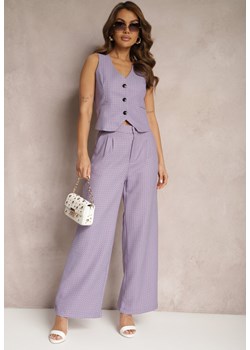 Fioletowe Spodnie Szerokie Garniturowe High Waist Tamarixia ze sklepu Renee odzież w kategorii Spodnie damskie - zdjęcie 170924219
