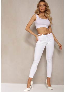 Białe Spodnie Skinny z Bawełny z Dodatkowym Paskiem z Ekoskóry Natsulle ze sklepu Renee odzież w kategorii Spodnie damskie - zdjęcie 170924225