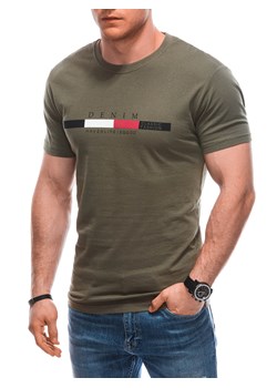 T-shirt męski z nadrukiem 1919S - oliwkowy ze sklepu Edoti w kategorii T-shirty męskie - zdjęcie 170924948