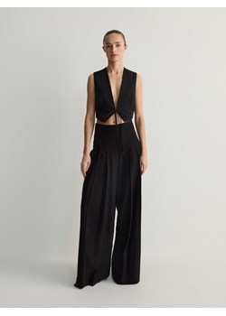 Reserved - Szerokie spodnie z wysokim stanem z wiskozy - czarny ze sklepu Reserved w kategorii Spodnie damskie - zdjęcie 170925207