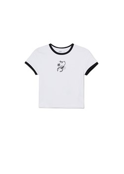 Cropp - Biało-czarny t-shirt z nadrukiem - biały ze sklepu Cropp w kategorii Bluzki damskie - zdjęcie 170928476
