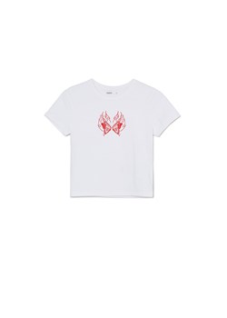 Cropp - Biały t-shirt z grafiką - biały ze sklepu Cropp w kategorii Bluzki damskie - zdjęcie 170928479