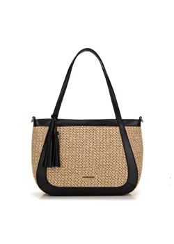 Torebka shopperka z ekoskóry i plecionki beżowo-czarna ze sklepu WITTCHEN w kategorii Torby Shopper bag - zdjęcie 170929609