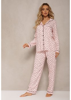 Różowy Komplet Piżamowy z Wiskozy w Print Koszula na Guziki i Spodnie z Gumką Pirosa ze sklepu Renee odzież w kategorii Piżamy damskie - zdjęcie 170931416