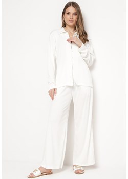 Biały 2-częściowy Komplet z Koszulą i Szerokimi Spodniami Anscuro ze sklepu Born2be Odzież w kategorii Komplety i garnitury damskie - zdjęcie 170931566