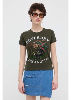 Superdry t-shirt bawełniany damski kolor zielony ze sklepu ANSWEAR.com w kategorii Bluzki damskie - zdjęcie 170938465