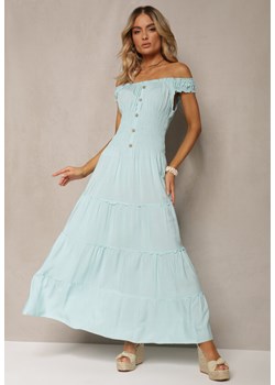 Jasnoniebieska Letnia Sukienka z Hiszpańskim Dekoltem z Bawełnianej Tkaniny Gereleena ze sklepu Renee odzież w kategorii Sukienki - zdjęcie 170941405