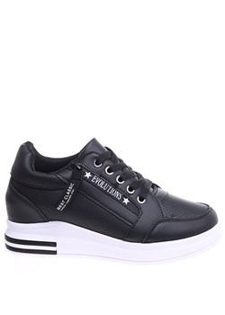 Sznurowane czarne trampki sneakersy na koturnie /F2-2 15955 D432/ ze sklepu Pantofelek24.pl w kategorii Buty sportowe damskie - zdjęcie 170942747