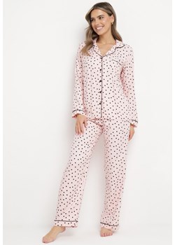 Różowy Wiskozowy Komplet Piżamowy w Ozdobny Print Koszula z Długim Rękawem i Spodnie Szerokie Lirosa ze sklepu Born2be Odzież w kategorii Piżamy damskie - zdjęcie 170944548