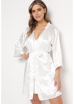 Biały 6-częściowy Komplet Piżamowy Szlafrok, Koszula Nocna Spodnie Top Szorty i Opaska Kirosa ze sklepu Born2be Odzież w kategorii Piżamy damskie - zdjęcie 170944778