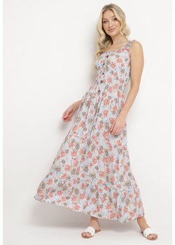 Jasnoniebieska Rozkloszowana Sukienka Bawełniana w Kwiatowy Print z Guzikami Jamallia ze sklepu Born2be Odzież w kategorii Sukienki - zdjęcie 170944848