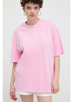 HUGO t-shirt bawełniany damski kolor różowy 50514524 ze sklepu ANSWEAR.com w kategorii Bluzki damskie - zdjęcie 170945166