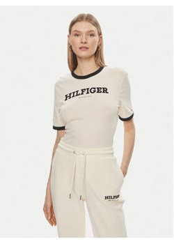 Tommy Hilfiger T-Shirt Monotype WW0WW41208 Beżowy Regular Fit ze sklepu MODIVO w kategorii Bluzki damskie - zdjęcie 170952499