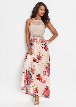 Długa sukienka  z kwiatowym nadrukiem i koronką ze sklepu bonprix w kategorii Sukienki - zdjęcie 170955719