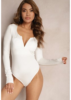 Białe Body z Głębokim Trójkątnym Dekoltem i Długimi Rękawami Elberetta ze sklepu Renee odzież w kategorii Body damskie - zdjęcie 170959797