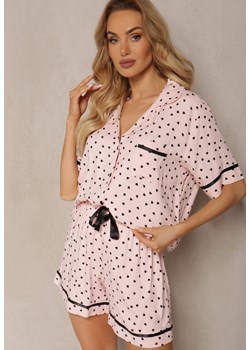 Różowy Wiskozowy Komplet Piżamowy Szorty ze Wstążką i Koszula z Krótkimi Rękawami Toucca ze sklepu Renee odzież w kategorii Piżamy damskie - zdjęcie 170959845