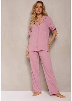Ciemnoróżowy Wiskozowy Komplet Piżamowy  Koszula na Krótki Rękaw i Długie Spodnie Angelae ze sklepu Renee odzież w kategorii Piżamy damskie - zdjęcie 170959859