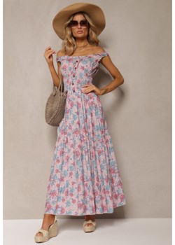 Jasnoróżowa Kwiecista Sukienka Rozkloszowana z Bawełny na Ramiączkach Kalassia ze sklepu Renee odzież w kategorii Sukienki - zdjęcie 170959969