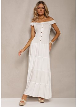 Biała Letnia Sukienka z Hiszpańskim Dekoltem z Bawełnianej Tkaniny Gereleena ze sklepu Renee odzież w kategorii Sukienki - zdjęcie 170960009