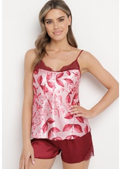 Bordowy Satynowy Komplet Piżamowy Top z Regulowanymi Ramiączkami i Szorty Serenee ze sklepu Born2be Odzież w kategorii Piżamy damskie - zdjęcie 170960296