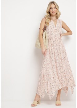 Różowa Bawełniana Sukienka z Kopertowym Dekoltem Asymetrycznym Dołem i Gumką w Pasie Emelena ze sklepu Born2be Odzież w kategorii Sukienki - zdjęcie 170960438