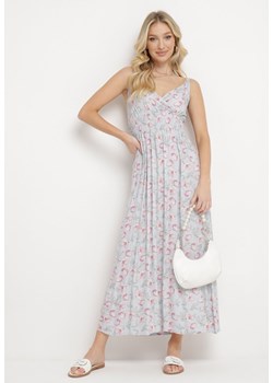 Jasnoniebieska Sukienka Bawełniana Rozkloszowana w Kwiatowy Print na Regulowanych Ramiączkach Rosapia ze sklepu Born2be Odzież w kategorii Sukienki - zdjęcie 170960455
